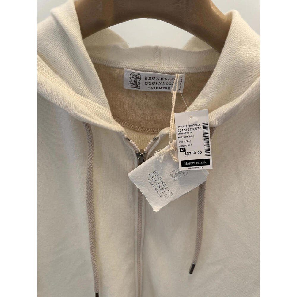 BRAND NEW Brunello Cucinelli White Cashmere Full Zip Hoodie Sweater Size M - Picture 2 of 2